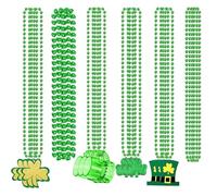 JIEFULL 18 Pcs St. Patrick's Day Necklaces Shamrock Green Clover Beaded Pendant Bulk Saint Pattys Party Accessories Mardi Gras Decor Irish Costume Decorations(6 Style)