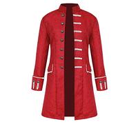 JIEFULL Men Steampunk Costume Coat Vintage Victorian Tailcoat Gothic Jacket Vampire Cosplay for Halloween Renaissance Uniform, Red, XX-Large
