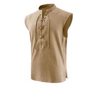 JIEFULL Mens Medieval Pirate Sleeveless Shirts Renaissance Lace Up Cotton Linen Tank Top Gothic Viking Pirate Beach Tunic, Beige, S