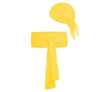 JIEFULL Pirate Costume Accessories - Women & Men Pirate Head Scarf Bandana Hat and Waist Sash Belt for Halloween Cosplay, Yellow, One size