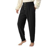JIEFULL Pirate Pants Mens Renaissance Medieval Pant Ren Faire Viking Trousers with Retro Buttons, Black, X-Large