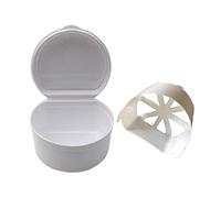 jieGorge Denture Bath Box Case Dental False Teeth Storage Box with Hanging Net Container, Cleaning Products for Easter Day (White)
