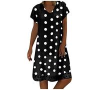 jieGorge Dress Party Women, Fashion Women Casual Loose Polka Dot Print Colorblock Short Sleeves V-Neck Dress, Dresses Women Elegant (Black M)