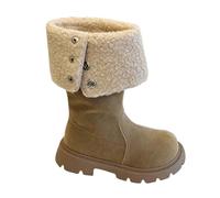 jieGorge Fashion Autumn and Winter Children Boots Boys and Girls Ankle Boots Thick Soles Non Side Zippers Solid Color British Style Tall Boots for Winter (Khaki, 8.5 Toddler)