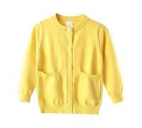 jieGorge Girl Boy Cardigan Cotton Knit Sweater Outwear Solid Color Single Breasted Button Down Long Sleeve Outerwear Warm Sweater with Pockets Coats Baby Boy Girl Clothes Age 2-3 Years Yellow