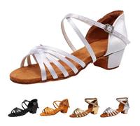 jieGorge Girls Latin Dance Shoes Youth Satin Salsa Ballroom Practice Performance Dance Shoe Girls Kids Low Heel Jazz Ballroom Practice Dancing Shoes for Beginners