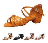 jieGorge Girls Latin Dance Shoes Youth Satin Salsa Ballroom Practice Performance Dance Shoe Girls Kids Low Heel Jazz Ballroom Practice Dancing Shoes for Beginners