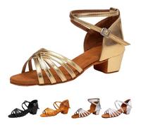 jieGorge Girls Latin Dance Shoes Youth Satin Salsa Ballroom Practice Performance Dance Shoe Girls Kids Low Heel Jazz Ballroom Practice Dancing Shoes for Beginners