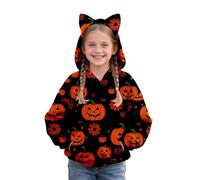 jieGorge Halloween Hoodies for Kids Age 7-8 Years Casual Cute Cat Ear Long Sleeve Loose Fit Pullover Hoodie Sweatshirt Girls Pumpkin Ghost Print Sweatshirt Top for Girls with Pockets Red
