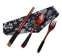 jieGorge Japanese Vintage Wooden Chopsticks Spoon Fork Tableware 3pcs Set New Gift, Kitchen,Dining & Bar for Easter Day (Brown)