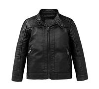 jieGorge Kids Boys Jacket PU Leather Zipper Stylish Motorcycle Biker Jackets Cold Weather Stand-Up Collar Long Seleeve Windproof Warm Winter Indoor Outdoor Outside Jacket