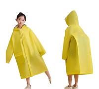 jieGorge Kids Hooded Raincoats Girls Buttons Waterproof Poncho Rainwear Long Rain Coats Children's School Rainsuit Reusable Rainwear with Backpack Cover Rain Jacket for Travel Outdoor Yellow