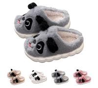 jieGorge Kids Plush Slippers Cute Cartoon Panda Fall Winter Slip-On Slippers Children's Fuzzy Soft Warm Memory Foam House Shoes, Non-Slip Indoor Outdoor Shoes for Boys Girls Age 2-11 Years Grey