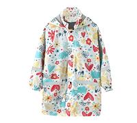 jieGorge Kids Raincoat Kids Hooded Trench Raincoat Windproof Rain Coat Lightweight Rain Jacket Cute Cartoon Print Girls Rainwear Clothes with Reflective Strip Age 8-9 Years White