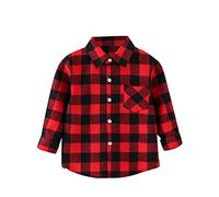 jieGorge Kids Toddler Shirt Plaid Long Sleeve Lapel Button Down with a Pockets Boys Girls Classic Check Soft Comfortable Casual Shirt Top Coat Outwear for Children Red