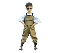 jieGorge Kids Waterproof Over Trousers Girls Rain Bib Pants Girls Mud Puddle Pants Childrens Adjustable Strap Lightweight Toddler Windproof Rainwear for Outdoor Play with Pocket Khaki