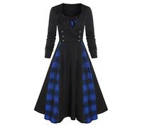 jieGorge Strapless Dress Women's Plus Size Dress Long Sleeve Lace Panel Patchwork A Line Dress Sweetheart Neck Vintage Loose Dress Beach Dress Outfits Dresses Blue