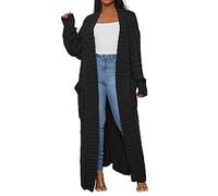 jieGorge Women's Solid Color Daily Coat, Loose Long-Sleeved Long Buttonless Sweater, Elegant Embossed Pattern with Pockets, Cuffs to Ankle, Floor-Length Warm Coat, Oversized Cardigan