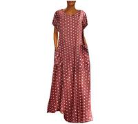 jieGorge Womens Summer Maxi Dress Boho Midi Polka Dot Wrap Dresses Short Sleeve Casual Loose Long Midi Dresses Maxi Dress Summer Beach Holiday Sundress