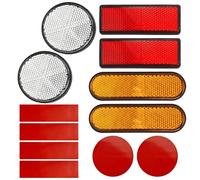 Jiehaojia 6Pcs Motorcycle Reflectors, Stick-on Safety Reflectors, License Plate Reflectors for Motorcycle Bicycle Truck Trailers Gate Posts (Red Rectangle, White Round, Orange Ellipse)