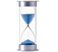 JIEHET Hourglass Sand Timer 5 Minutes, Dual Protection Hour Glass with Sand, Sand Timer for Kids Safety, Sand Clock Watch, Creative Gift, Living Room Office Decorative (Silver Cover With Blue Sand)
