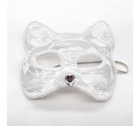 jiejack Black Lace Cat Mask Half Face - Sexy Cat Lady Cosplay Mask with Pearl Detail for Masquerade Ball, Halloween and Party (One Size) (A)