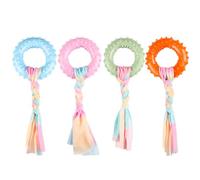 jiejack Pack of 4 Chew Toys for Dogs Puppy Dog Dental Toy Rubber Puppy Dog Chew Toy with Colourful Ropes Interactive Dog Toy Rubber and Cotton (B)