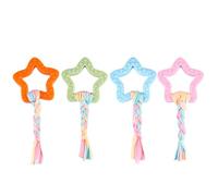 jiejack Pack of 4 Chew Toys for Dogs Puppy Dog Dental Toy Rubber Puppy Dog Chew Toy with Colourful Ropes, Interactive Rubber and Cotton Dog Toy (D)
