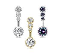 jiejack Set of 3 Belly Button Piercing Made of 316L Surgical Steel, Hypoallergenic, Adjustable Clasp, Modern Navel Piercing Jewellery for Women