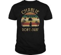 JIEKXAONF Charlie Dont Surf Retro Vintage T Shirt Black Cotton Men