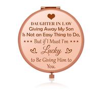 Jielahua Daughter in Law Gift: Compact Rose Gold Wedding Makeup Mirror, 2.6 Inch Round, Folding, Travel Size