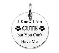 Jielahua Engraved Dog Tags - 'I Know I am Cute But You Can't Have Me' - Stainless Steel Pet ID Tags - Funny Pet Tags for Dog Cats Owner or Dog Lover