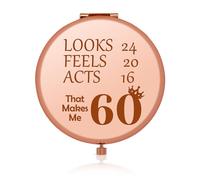 Jielahua Gift for 60th Birthday Rose Gold Compact Makeup Mirror for 60 Year Old Women Funny 50th Birthday Gift for Auntie Compact Pocket Makeup Mirror from Daughter Turning 60 Gifts for Her