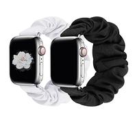 JIELIELE Compatible with Scrunchie Apple Watch Band 38mm 40mm 41mm 42mm 44mm 45mm 49mm for Women, Cute Wristbands Straps Elastic Scrunchy Band for iWatch Series 9 8 7 6 5 4 3 2 1 SE (S-38/40 B+W)