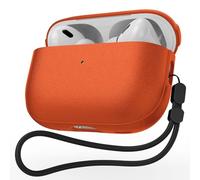 JIELIELE for AirPods Pro 3 Case 2025, Leather Texture Cover Compatible with Airpods Pro 3rd Generation，Full Drop Protective case with Lanyard, Wireless Charging and Front LED Visible Orange