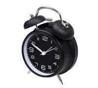 jiemei 4” Twin Bell Alarm Clock Battery Operated, Loud Mechanical Wind-Up Alarm Clock with Stereoscopic Dial, Nightlight, Non Ticking(Black)