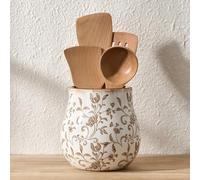 JIEMEI HOME Kitchen Utensil Holder, 6.3" Ceramic Rustic Utensil Crock for Countertop, Farmhouse Cooking Tool Organizer, Spatula Holder For Kitchen Decor, Brown Floral