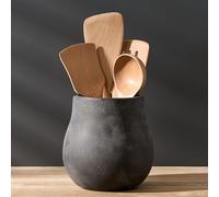 JIEMEI HOME Kitchen Utensil Holder, 6.61" Ceramic Rustic Utensil Crock for Countertop, Farmhouse Cooking Tool Organizer, Spatula Holder For Kitchen Decor, Black Bronze