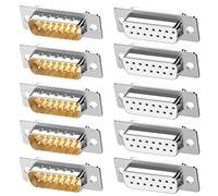 Jienk 10PCS DB15 RS232 Serial D-SUB Solder Cup Connectors, Gold Plated Joints RS232 Serial Port 15Pin D Sub Couplers(Male x 5, Female x 5)