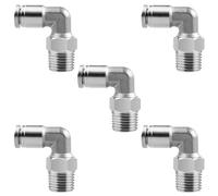 Jienk 5Pcs Pneumatic 304 Stainless Steel Male Elbow 1/4" Tube OD x 1/4" NPT Thread Push to Connect Air Fittings,90 Degree Quick Connector for Air Compressor Air Horn Air Bag