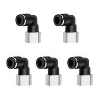 Jienk 5PCS Pneumatic Female Elbow 1/4" Tube OD x 1/8" NPT Thread Push to Connect Air Fittings, 90 Degree NPT Female Nickel Plated Brass Air Line Quick Connector for Air Compressor