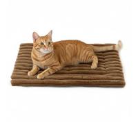 JieooKoi Self-Heating Cat Mat, Soft Corduroy Fleece Mat, Noiseless, Non-Slip & Washable, for Sofa, Basket & Transport Box (Brown, L: 89 × 58 cm)