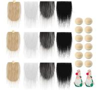 JIEOU Christmas Gnome Beard, 12 Pieces Precut Faux Fur Gnome Beard with Round Wooden Balls, Handmade DIY Crafts Dcoration Supplies (White, Black, Khaki, Grey)