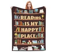 Jieoyfyug Reading is My Happy Place Booker Blanket, Book Lovers Blankets 60"x50", Book Lovers Gifts, Gifts for Women Bookworm