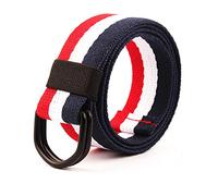 JIER Canvas Double D-Ring Buckle Striped Belts for Men Nylon Double Ring Buckle Military Belt Rainbow Striped Belts (Black B,One Size)