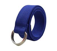 JIER D Double Ring Canvas Unisex Belts Web Canvas Double D-Ring Belt Canvas Adjustable Elastic Stretch Belt D-Ring Buckle (Blue,One Size)