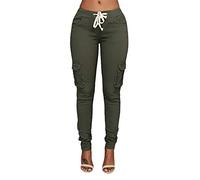 JIER Ladies Cargo Combat Stretch Casual Trousers Womens Slim Fit Sport Jogger Drawstring Jogger Pants with Pockets (Green,L)