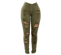JIER Ladies High Rise Denims Distressed Pants High Waist Skinny Destroyed Jeans Stretch Butt Lifting Ripped Trouser (Army Green,M)