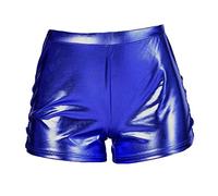 JIER Ladies Shiny Metallic Lounge Shorts Women's Leather Shiny Metallic Short Trousers Sexy Leather lace Hot Pants (Blue,M)