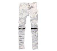 JIER Men Straight Distressed Denim Pants Stretch Regular Fit Ripped Trousers Designer Skinny Destroyed Jeans (White 1,36)